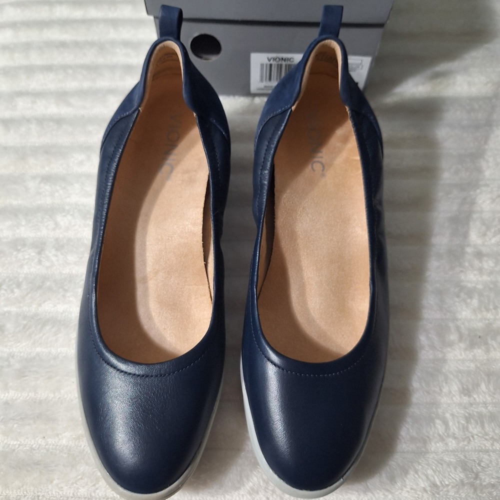 Vionic Jacey Slip-Ons Slip-on Wedge Shoes Womens 8.5 Navy Gray Sole Comfort - Picture 2 of 13